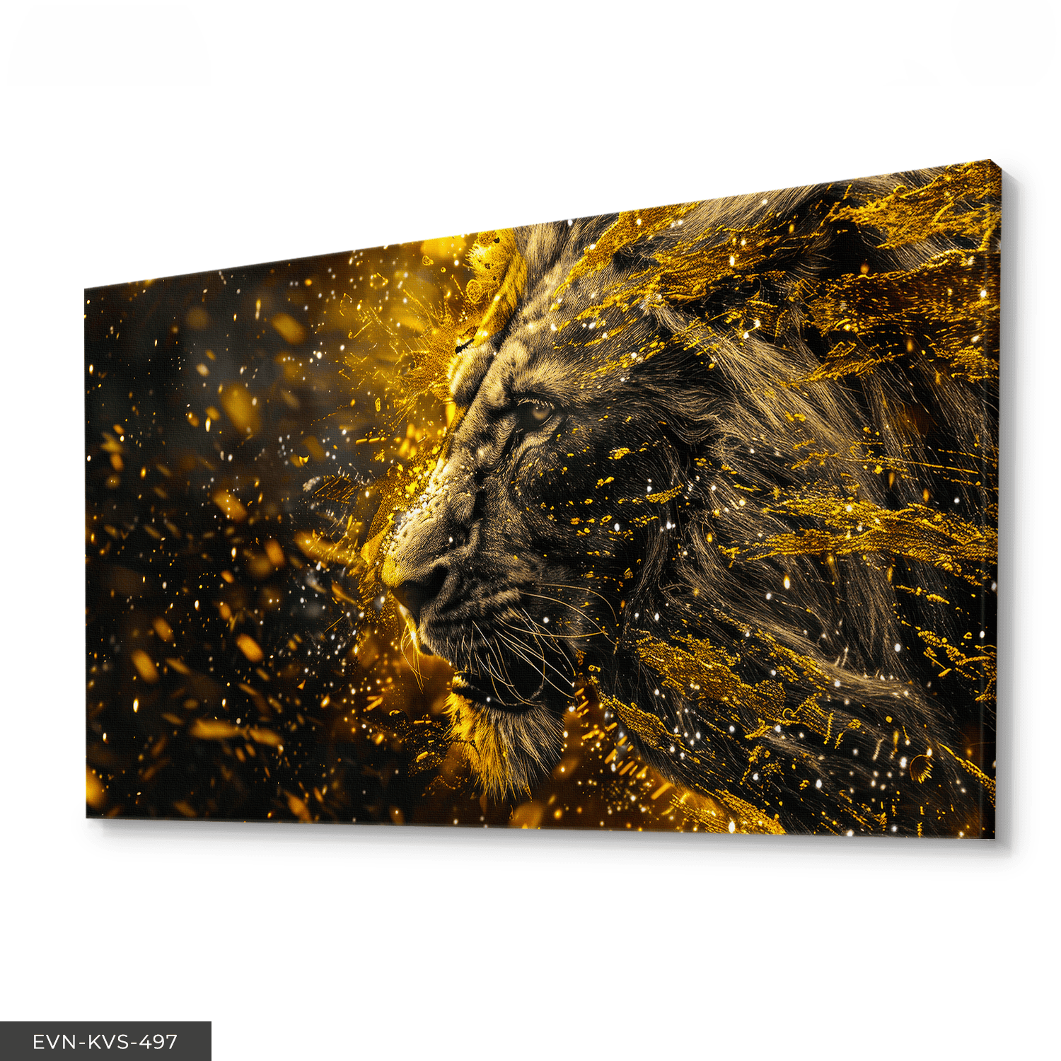 Gold Detaylı Aslan Tek Parça Kanvas - Canvas Tablo 65 x 45 CM - Çok Renkli