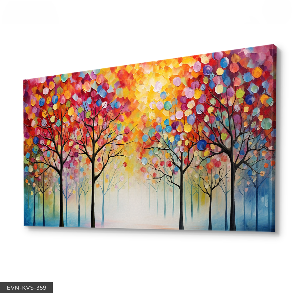 Renkli Soyut Sanat Modern Çiçek ve Yaprak Kompozisyonu Tek Parça Kanvas - Canvas Tablo 140 x 90 CM - Çok Renkli