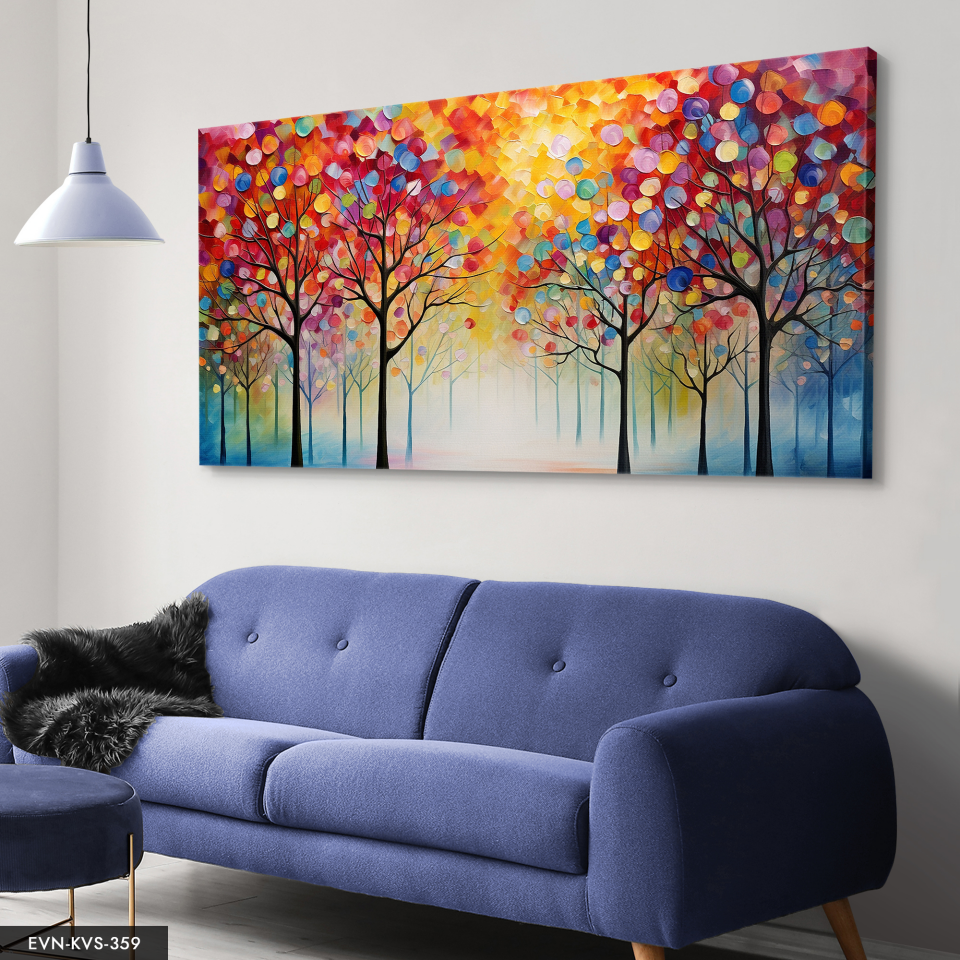 Renkli Soyut Sanat Modern Çiçek ve Yaprak Kompozisyonu Tek Parça Kanvas - Canvas Tablo 140 x 90 CM - Çok Renkli