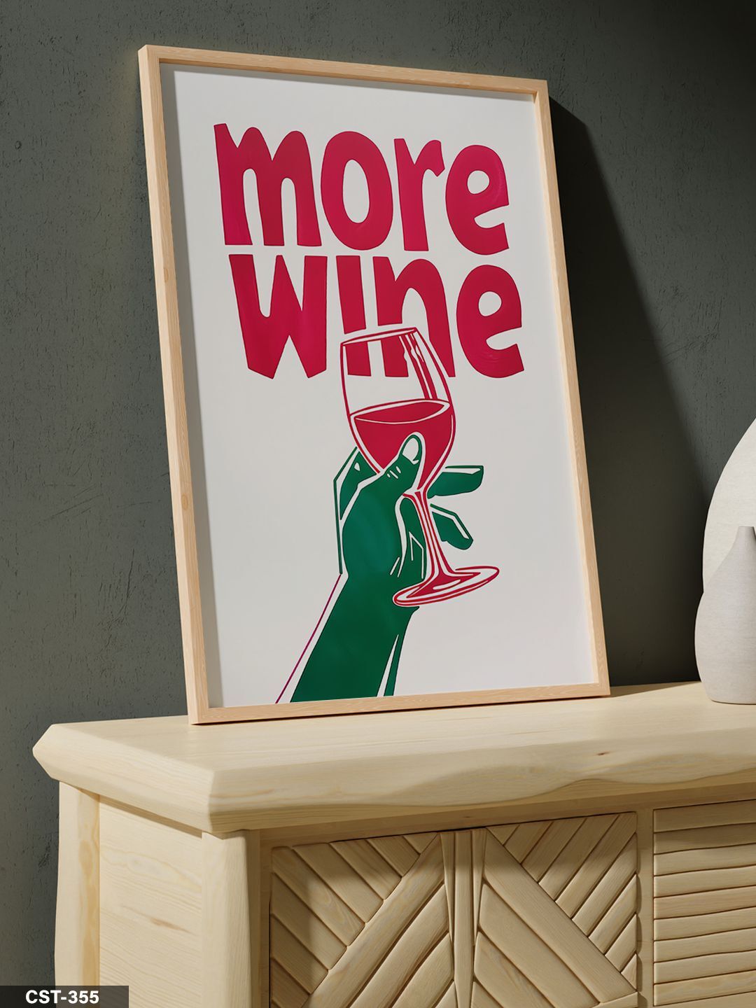 More Wıne Kadeh Tek Parça Ahşap Çerçeveli Tablo Naturel - 20 x 30 CM