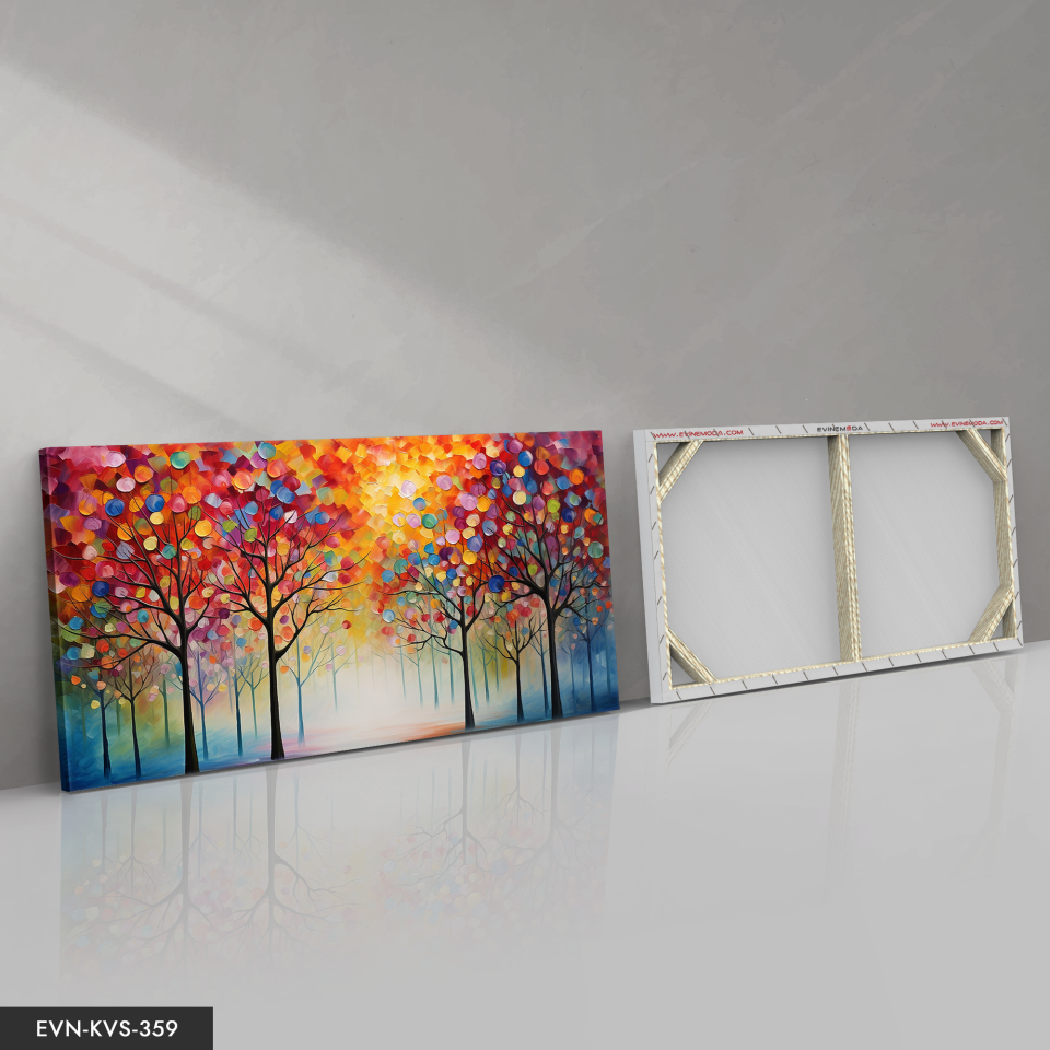 Renkli Soyut Sanat Modern Çiçek ve Yaprak Kompozisyonu Tek Parça Kanvas - Canvas Tablo 140 x 90 CM - Çok Renkli