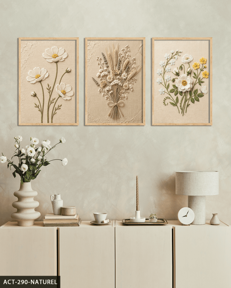 Papatyalar 3 Parça Ahşap Çerçeveli Tablo ACT Naturel - 30 x 40 CM