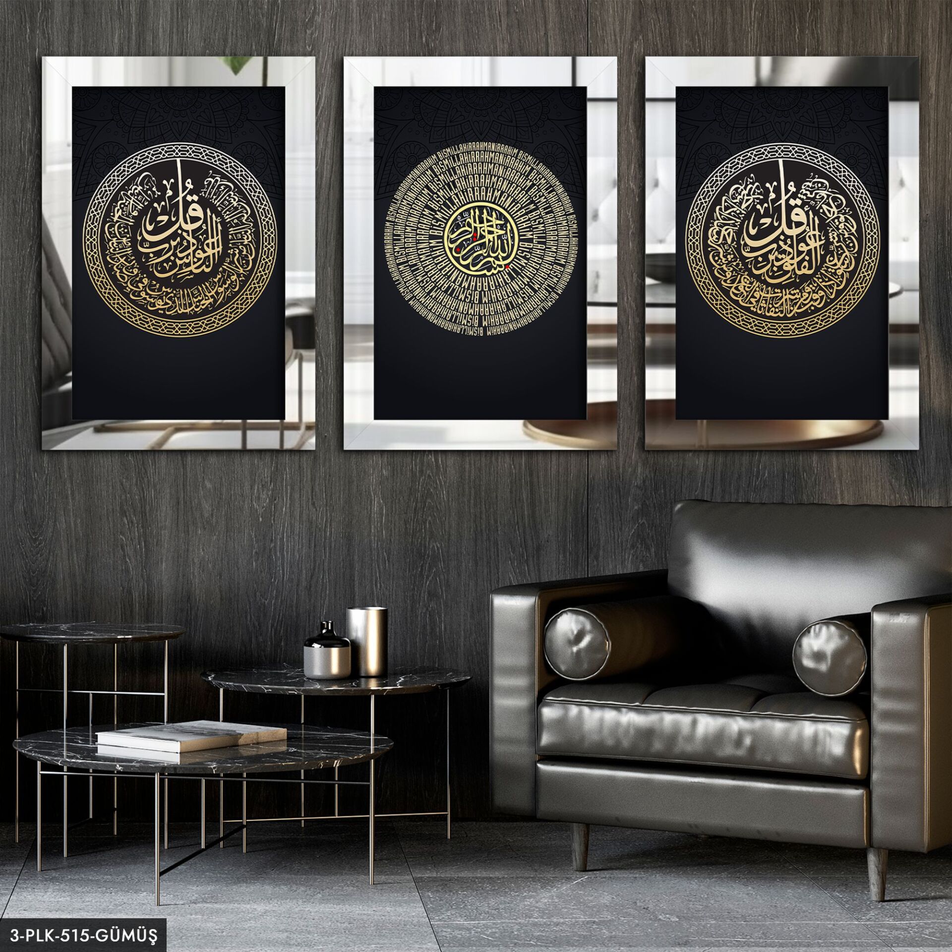 Besmele Felak Nas 3 Parça Pleksi Aynalı Tablo 60 x 80 CM - Gümüş