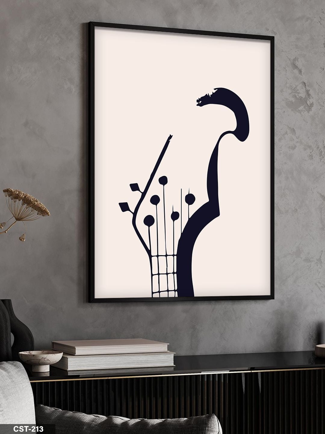 Gitar Başlığı Tek Parça Ahşap Çerçeveli Tablo Siyah - 50 x 70 CM