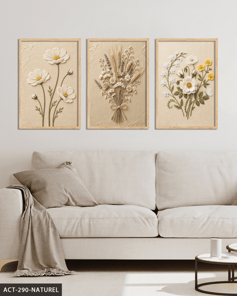 Papatyalar 3 Parça Ahşap Çerçeveli Tablo ACT Naturel - 50 x 70 CM