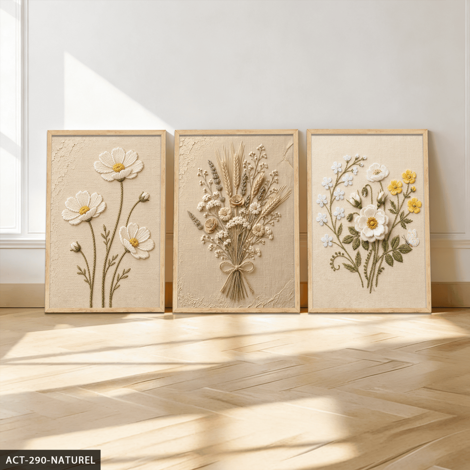 Papatyalar 3 Parça Ahşap Çerçeveli Tablo ACT Naturel - 50 x 70 CM