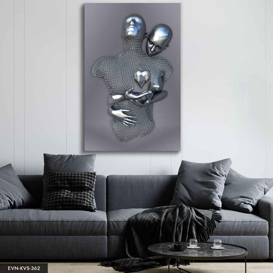 Modern Birleşme Aşk Temalı Sanatsal Tek Parça Kanvas - Canvas Tablo 40 x 30 CM - Çok Renkli