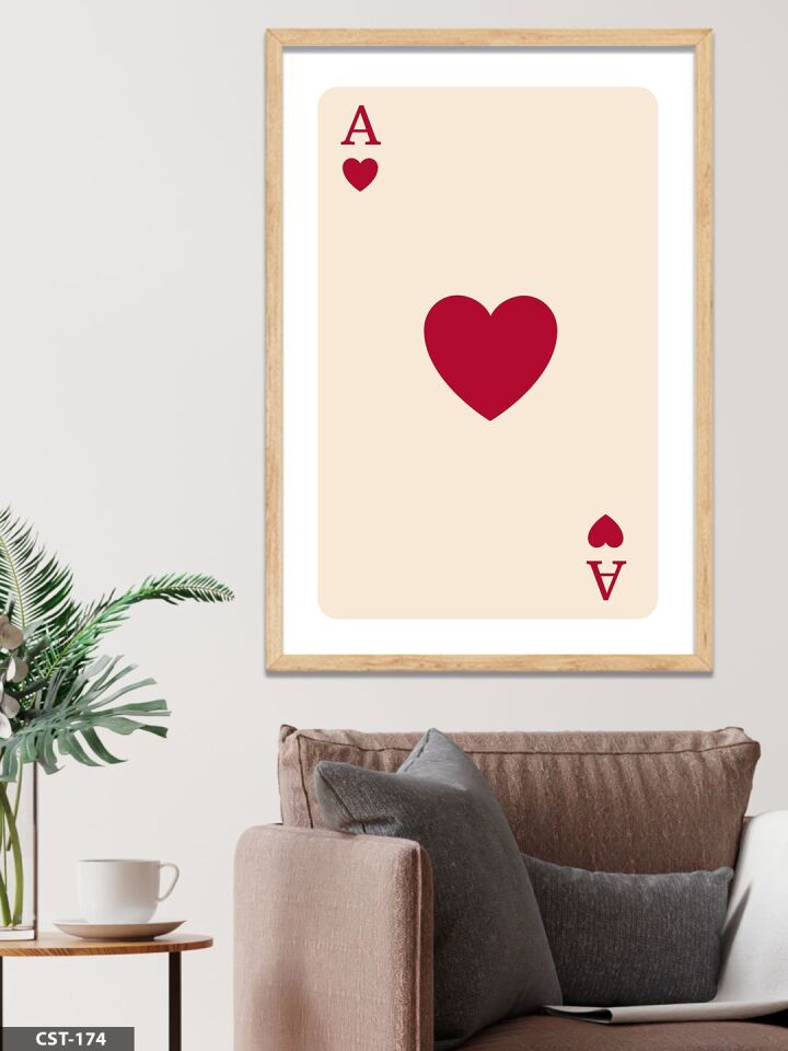 Kupa Ası - Açık Kırmızı Tek Parça Ahşap Çerçeveli Tablo Naturel - 40 x 60 CM