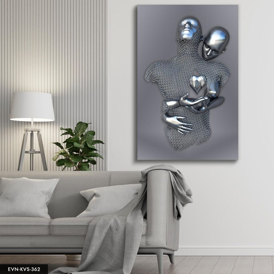 Modern Birleşme Aşk Temalı Sanatsal Tek Parça Kanvas - Canvas Tablo 40 x 30 CM - Çok Renkli