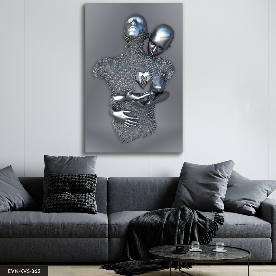 Modern Birleşme Aşk Temalı Sanatsal Tek Parça Kanvas - Canvas Tablo 140 x 90 CM - Çok Renkli