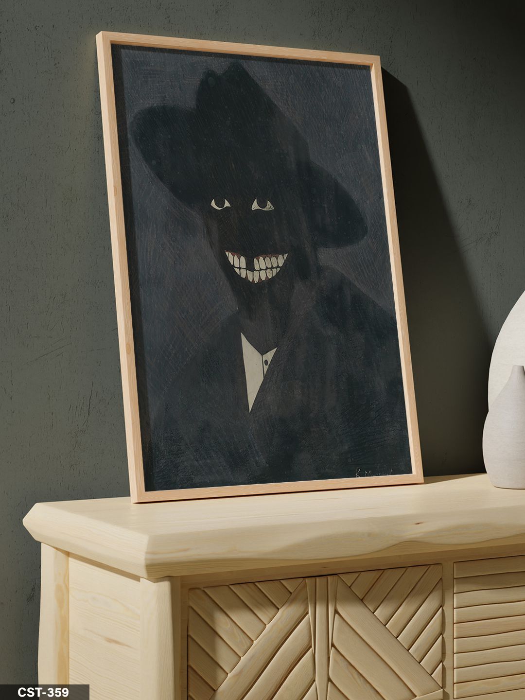 Siyah Gülen Portre Tek Parça Ahşap Çerçeveli Tablo Naturel - 20 x 30 CM