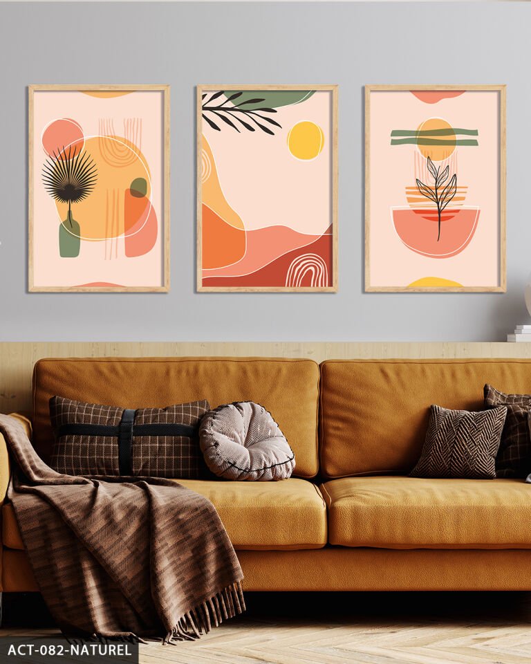 Renkli Doğa Soyut 3 Parça Ahşap Çerçeveli Tablo Naturel - 20 x 30 CM