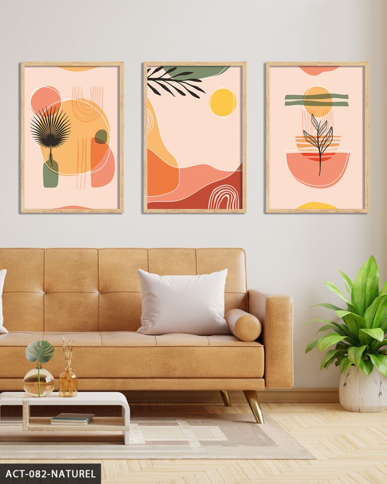 Renkli Doğa Soyut 3 Parça Ahşap Çerçeveli Tablo Naturel - 20 x 30 CM