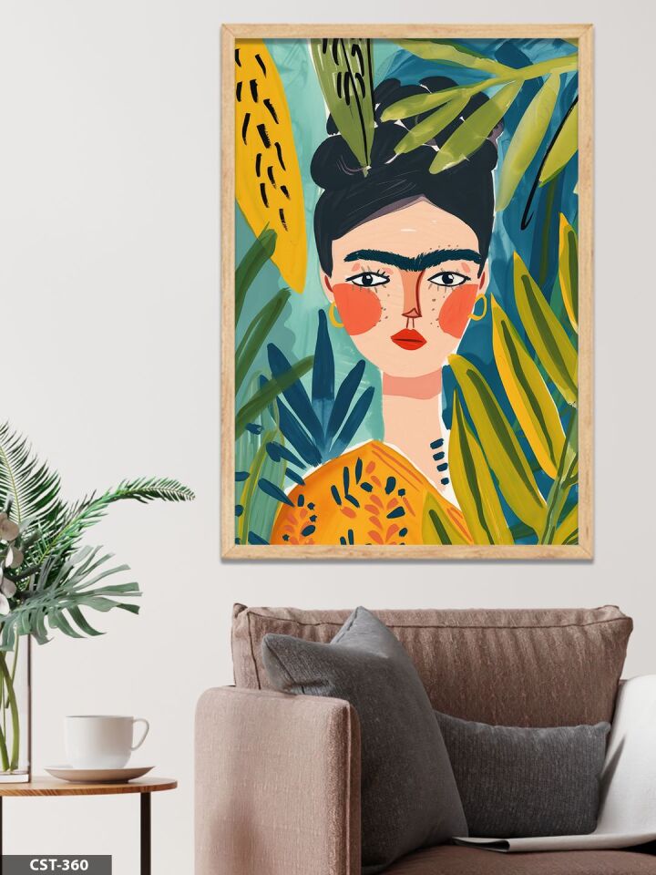 Frida Kahlo Portre Tek Parça Ahşap Çerçeveli Tablo Naturel - 20 x 30 CM