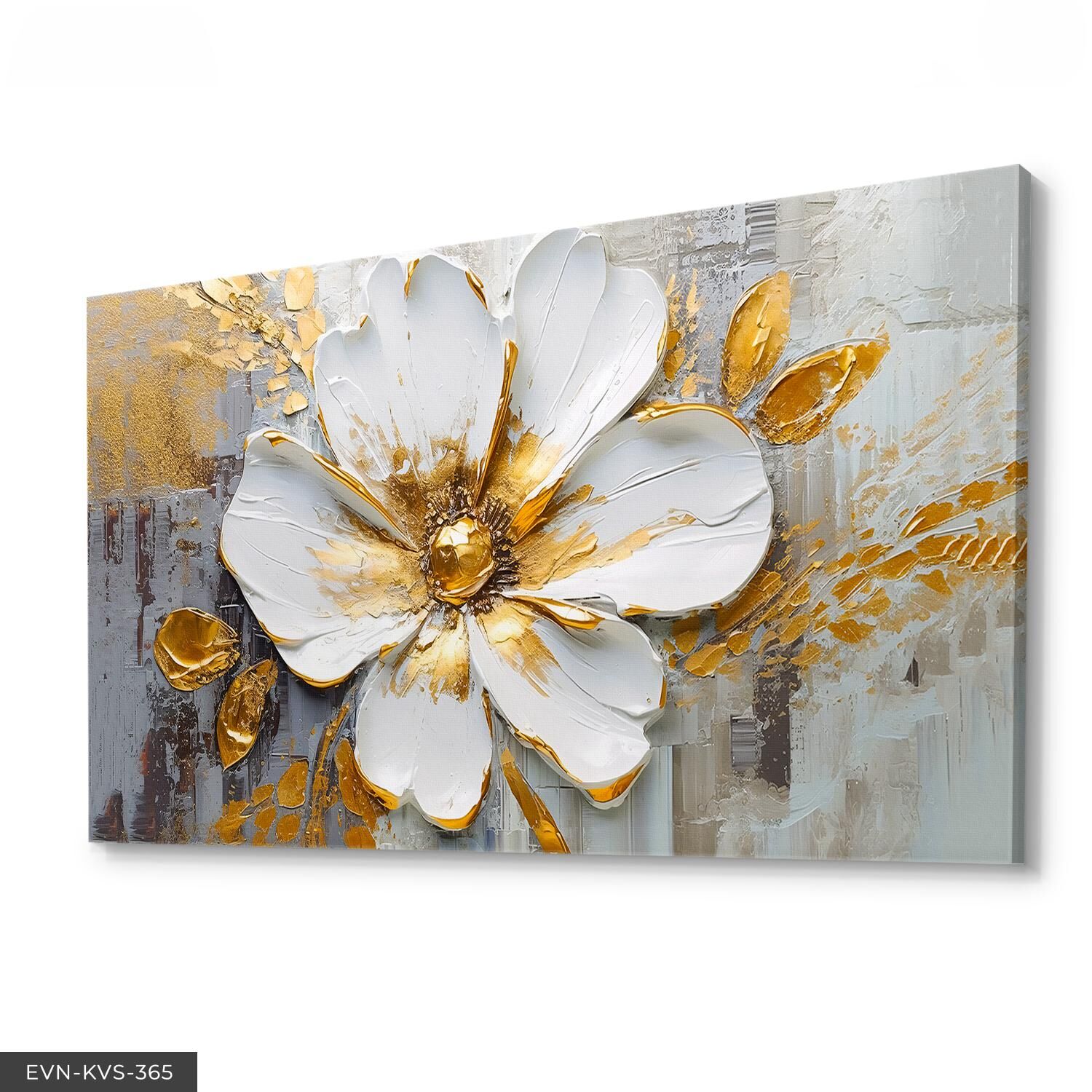 Yağlı Boya Görünümlü Beyaz Çiçek Tek Parça Kanvas - Canvas Tablo 40 x 30 CM - Çok Renkli