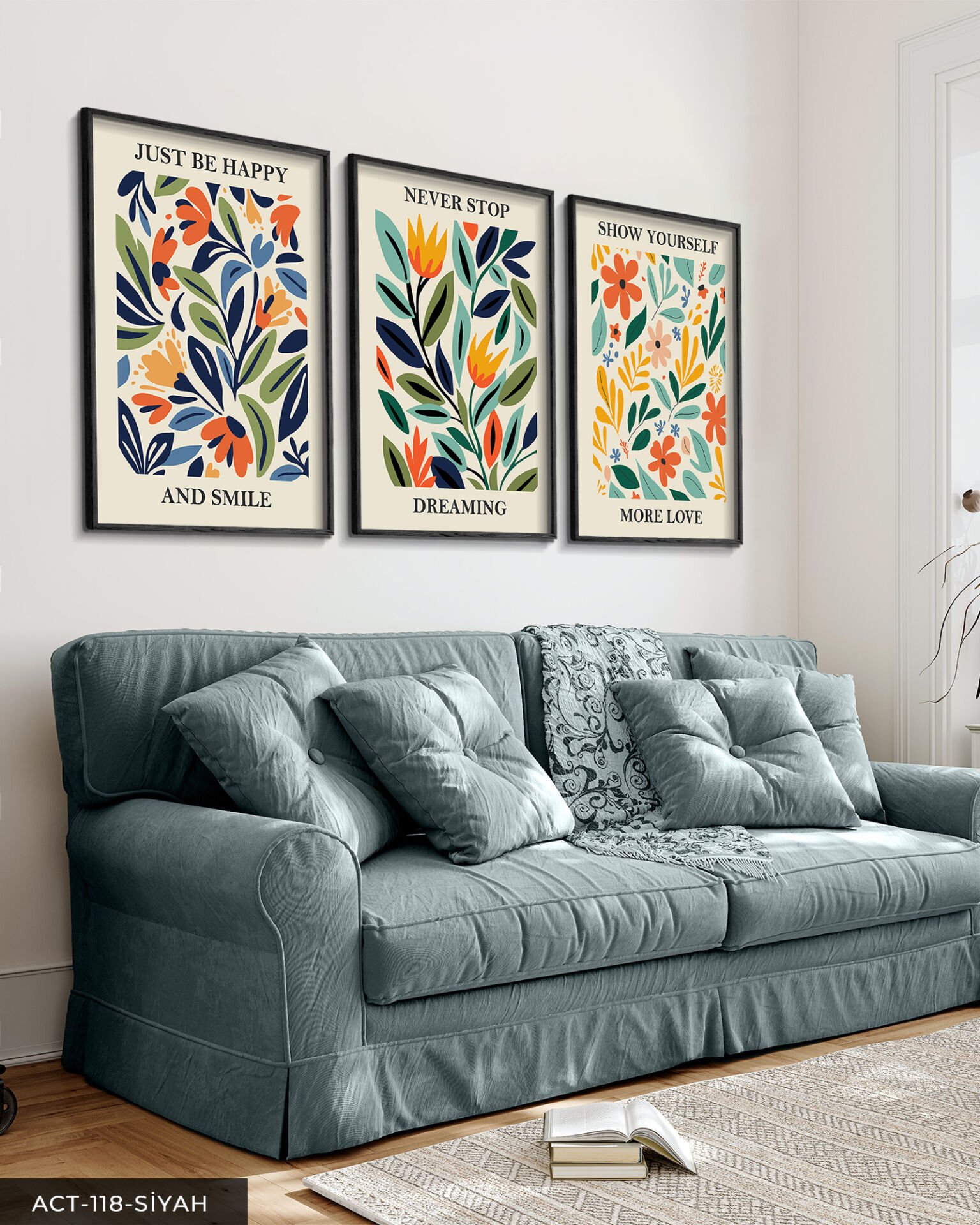 Botanik Poster 3 Parça Ahşap Çerçeveli Tablo ACT Siyah - 30 x 40 CM