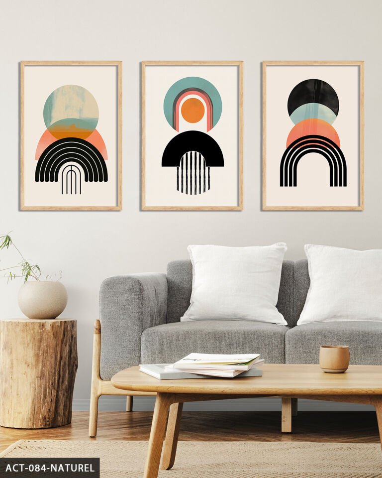 Soyut Desenler 3 Parça Ahşap Çerçeveli Tablo Naturel - 20 x 30 CM