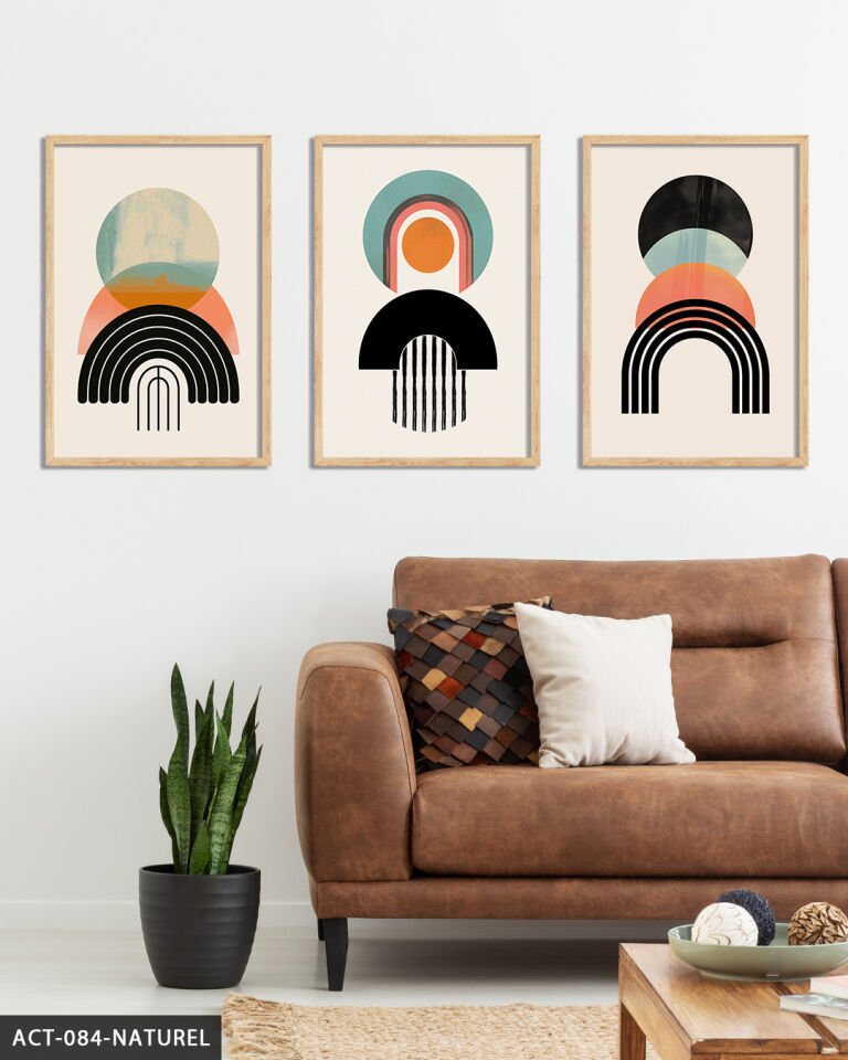 Soyut Desenler 3 Parça Ahşap Çerçeveli Tablo Naturel - 20 x 30 CM