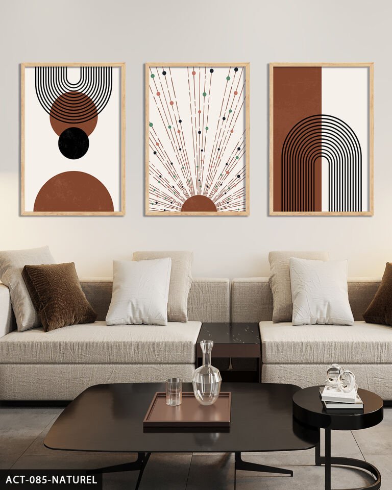 Soyut Desenler 3 Parça Ahşap Çerçeveli Tablo Naturel - 20 x 30 CM