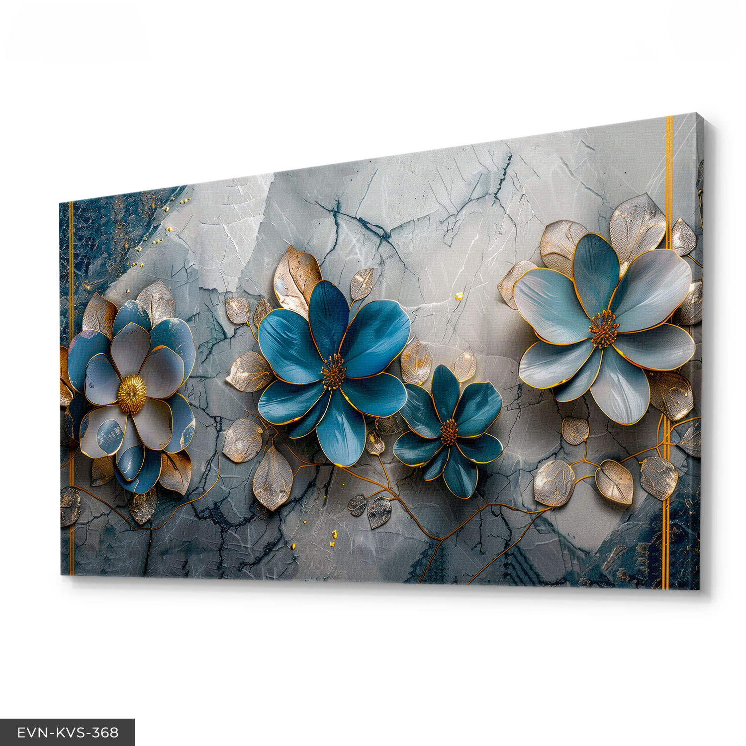 Mavi Tonlarında Çiçekler Tek Parça Kanvas - Canvas Tablo 140 x 90 CM - Çok Renkli