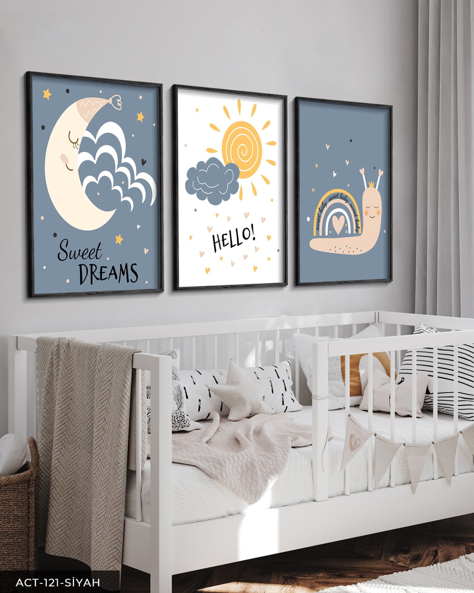 Hayvan Temalı Çocuk Odası 3 Parça Ahşap Çerçeveli Tablo ACT Siyah - 30 x 40 CM