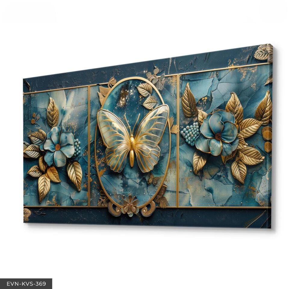 Kelebek Ve Çiçekler Tek Parça Kanvas - Canvas Tablo 140 x 90 CM - Çok Renkli
