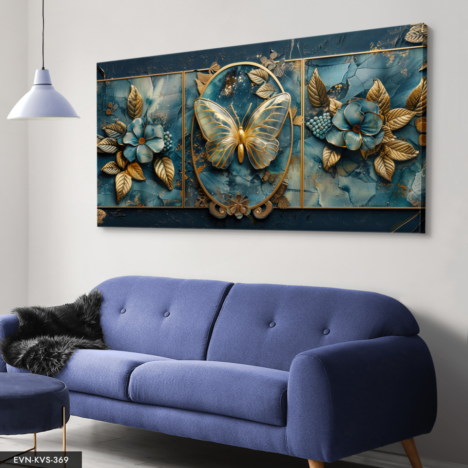 Kelebek Ve Çiçekler Tek Parça Kanvas - Canvas Tablo 140 x 90 CM - Çok Renkli