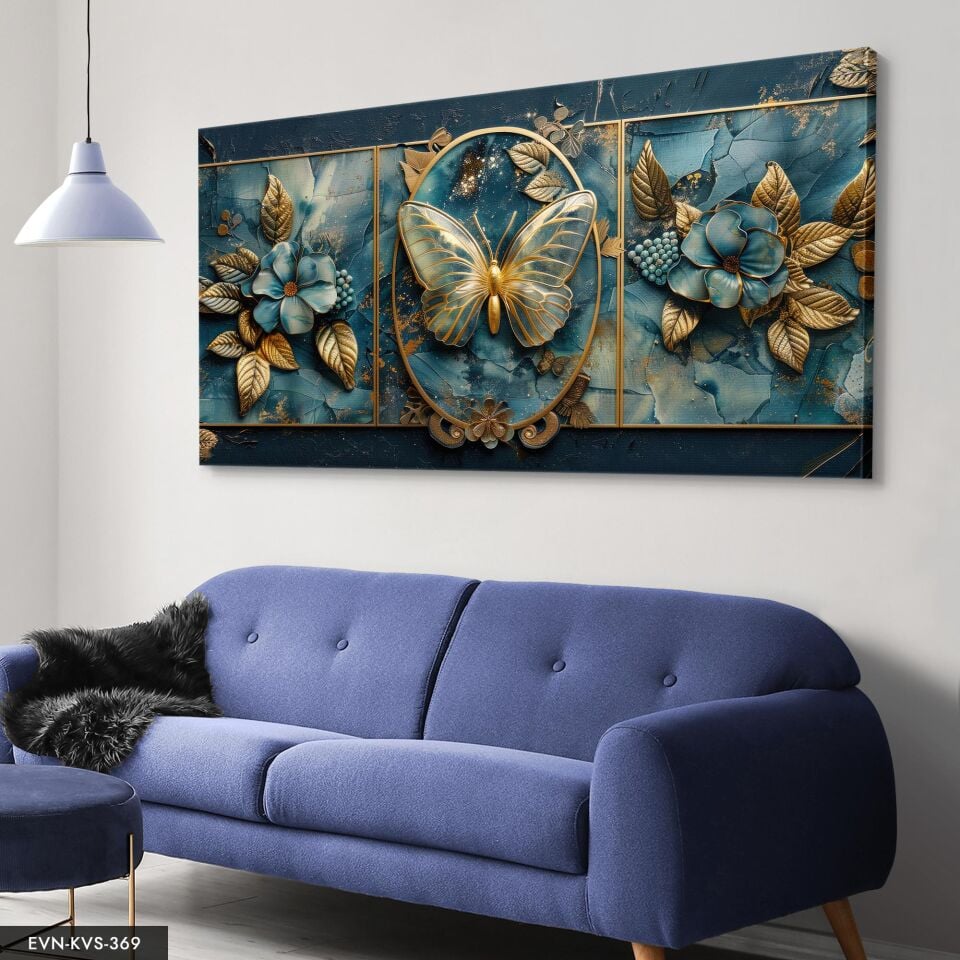 Kelebek Ve Çiçekler Tek Parça Kanvas - Canvas Tablo 40 x 30 CM - Çok Renkli