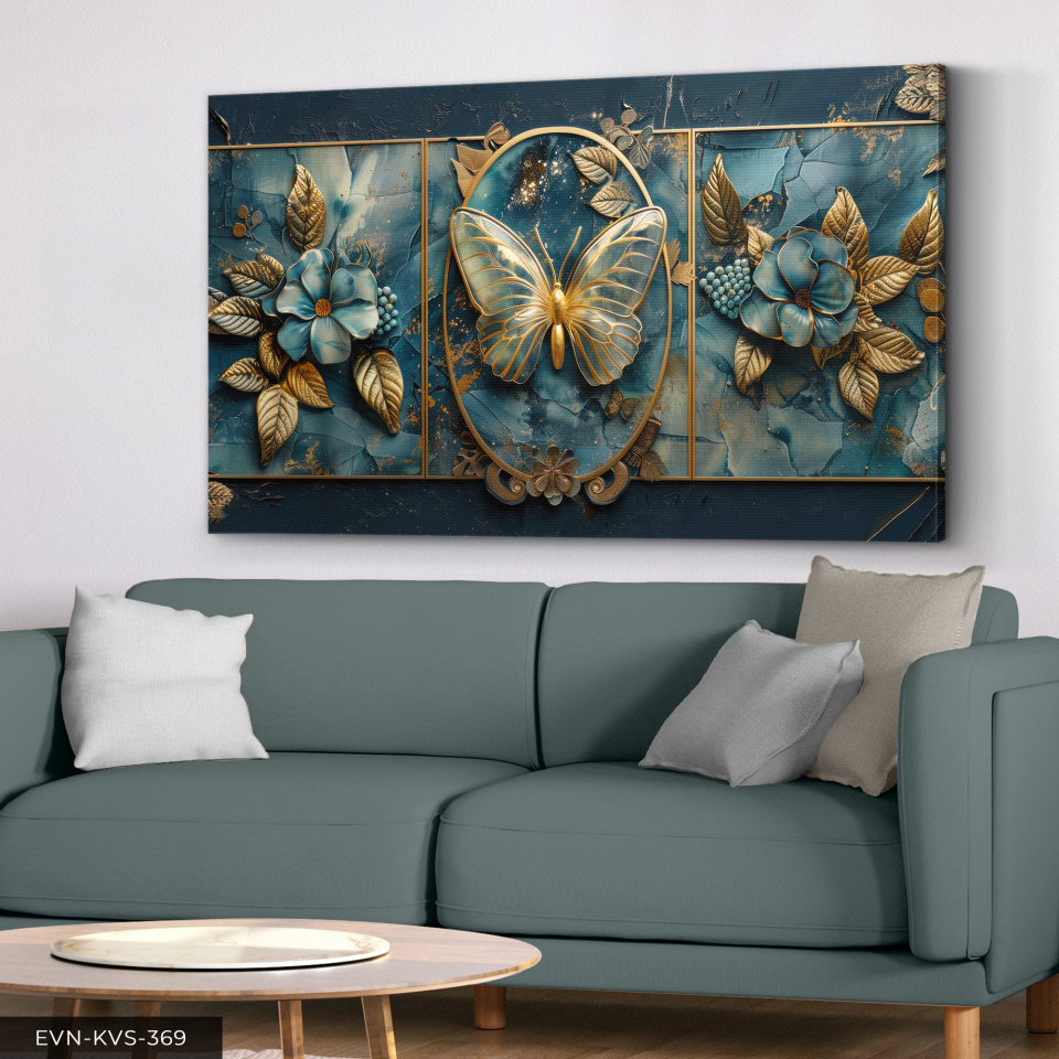 Kelebek Ve Çiçekler Tek Parça Kanvas - Canvas Tablo 140 x 90 CM - Çok Renkli