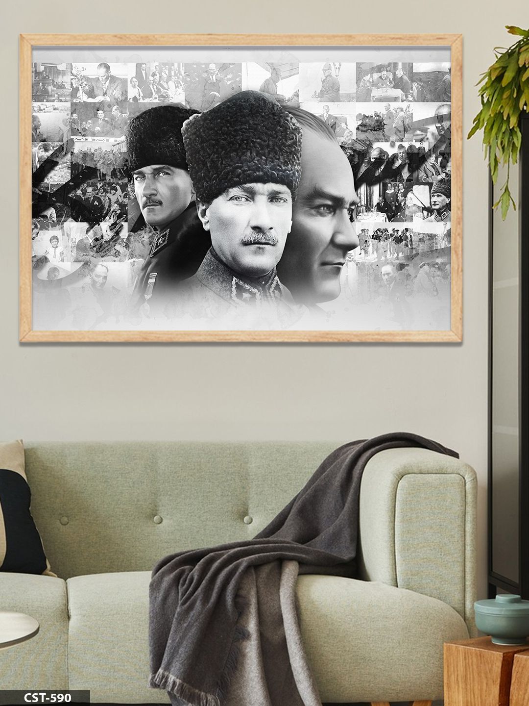 Mustafa Kemal Atatürk Tek Parça Ahşap Çerçeveli Tablo Naturel - 50 x 70 CM