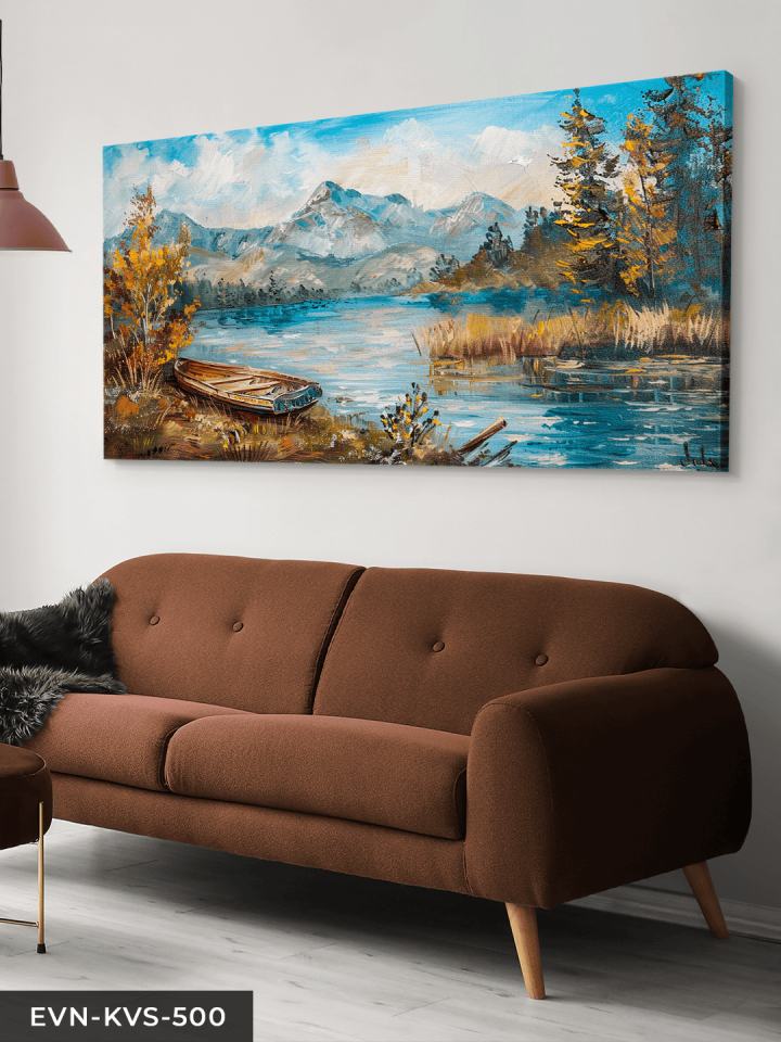Yağlı Boya Görünümlü Kayık Tek Parça Kanvas - Canvas Tablo 65 x 45 CM - Çok Renkli