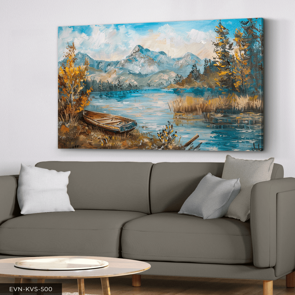 Yağlı Boya Görünümlü Kayık Tek Parça Kanvas - Canvas Tablo 65 x 45 CM - Çok Renkli
