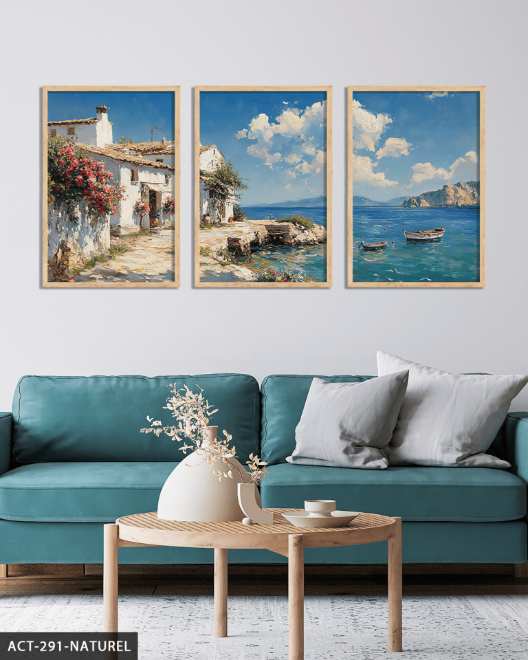 Deniz Manzarası 3 Parça Ahşap Çerçeveli Tablo ACT Naturel - 40 x 60 CM