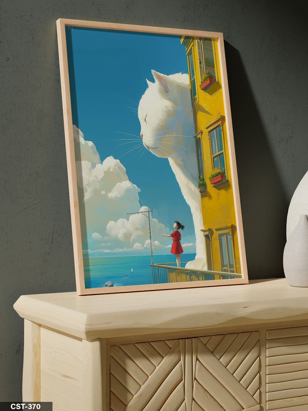 Bulutların Üzerinde Bir Kedi Tek Parça Ahşap Çerçeveli Tablo Naturel - 20 x 30 CM