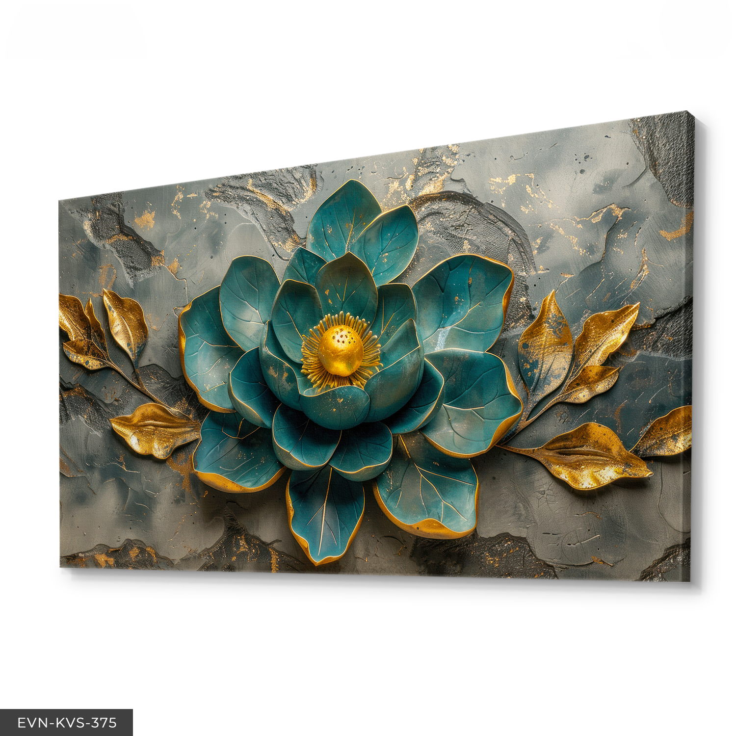 Gold Detaylı Yeşil Çiçek Tek Parça Kanvas - Canvas Tablo 140 x 90 CM - Çok Renkli