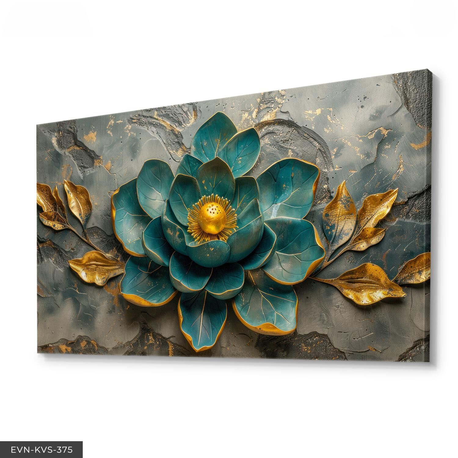 Gold Detaylı Yeşil Çiçek Tek Parça Kanvas - Canvas Tablo 40 x 30 CM - Çok Renkli