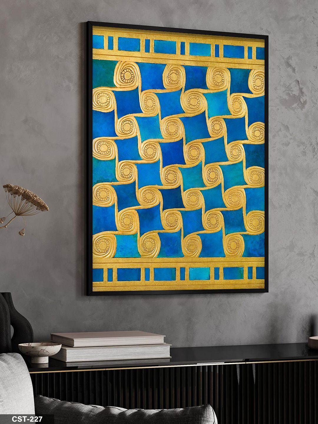 Mavi Altın Spiral Tek Parça Ahşap Çerçeveli Tablo Siyah - 50 x 70 CM