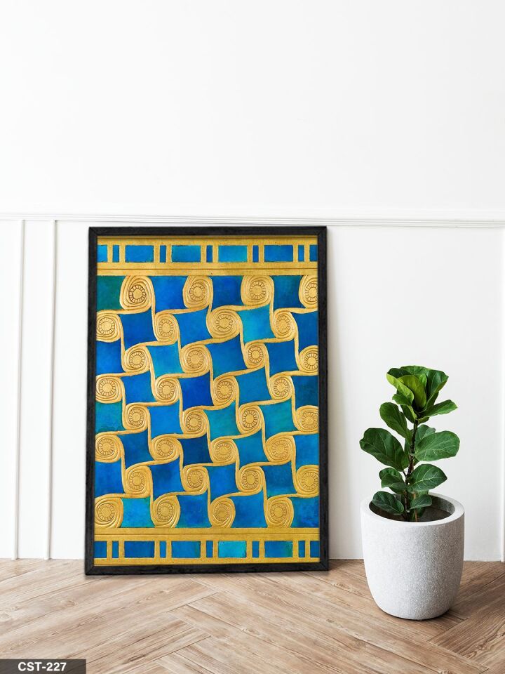 Mavi Altın Spiral Tek Parça Ahşap Çerçeveli Tablo Siyah - 50 x 70 CM