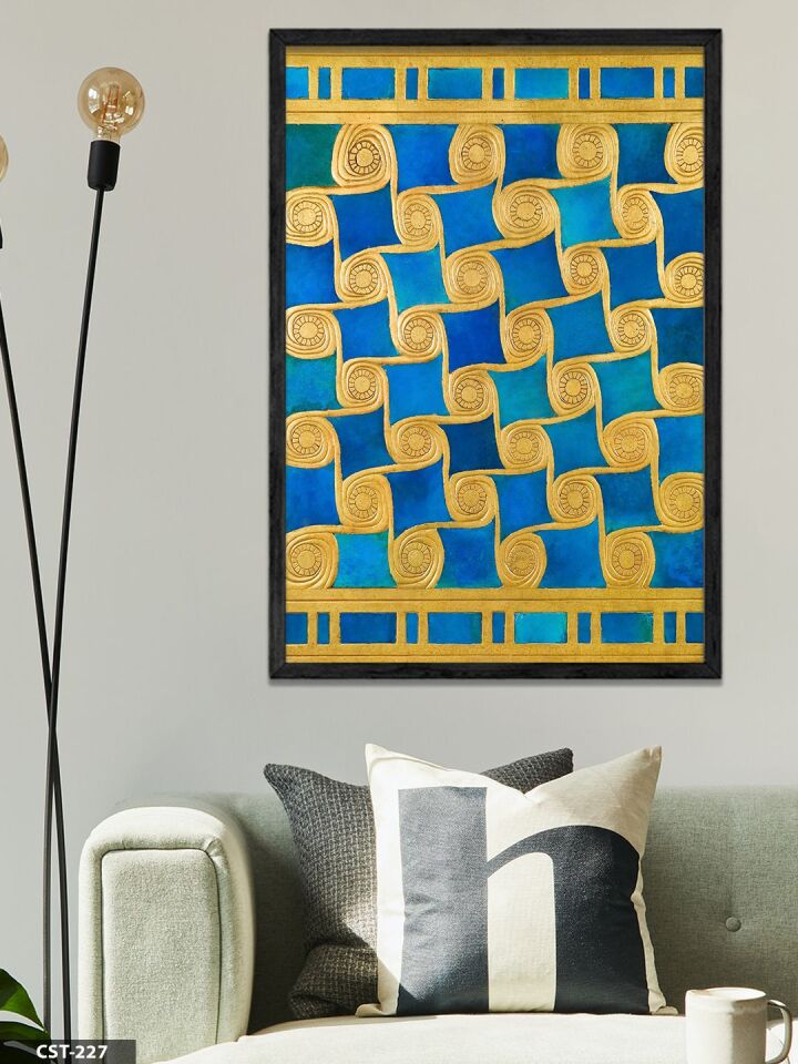 Mavi Altın Spiral Tek Parça Ahşap Çerçeveli Tablo Siyah - 50 x 70 CM