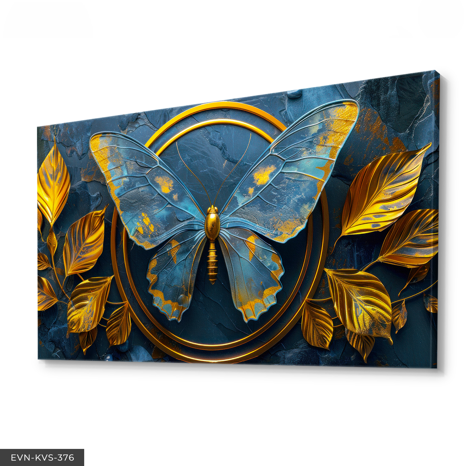 Mavi Gold Kelebek Tek Parça Kanvas - Canvas Tablo 140 x 90 CM - Çok Renkli