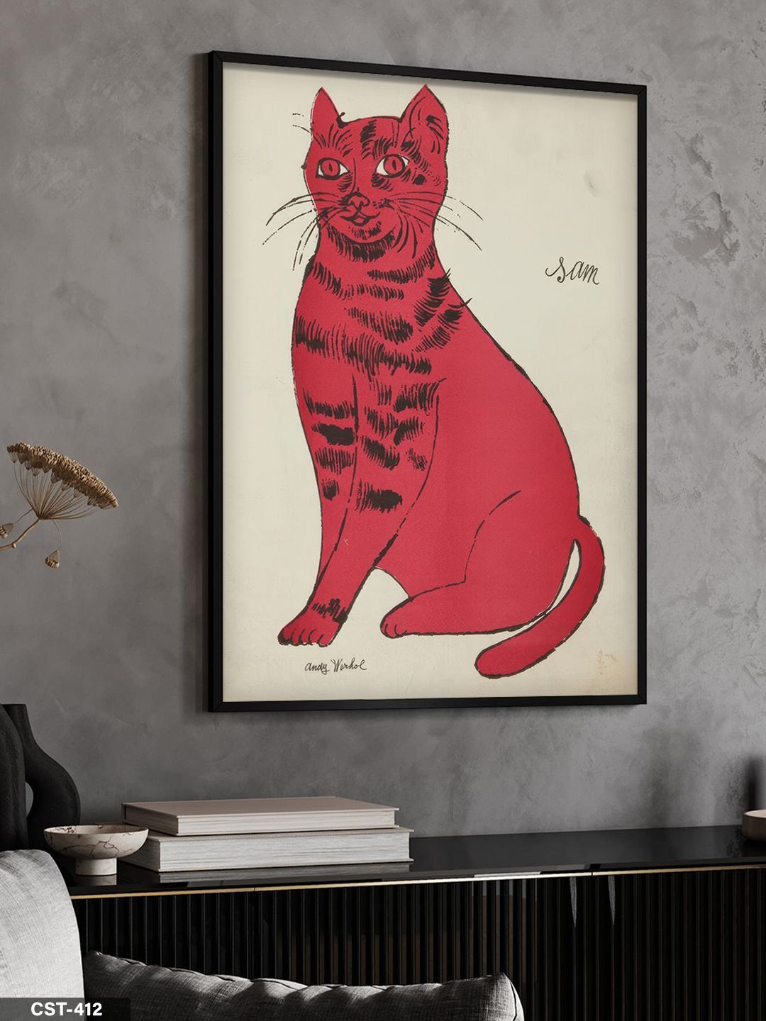 Kırmızı Kedi Tek Parça Ahşap Çerçeveli Tablo Siyah - 30 x 40 CM
