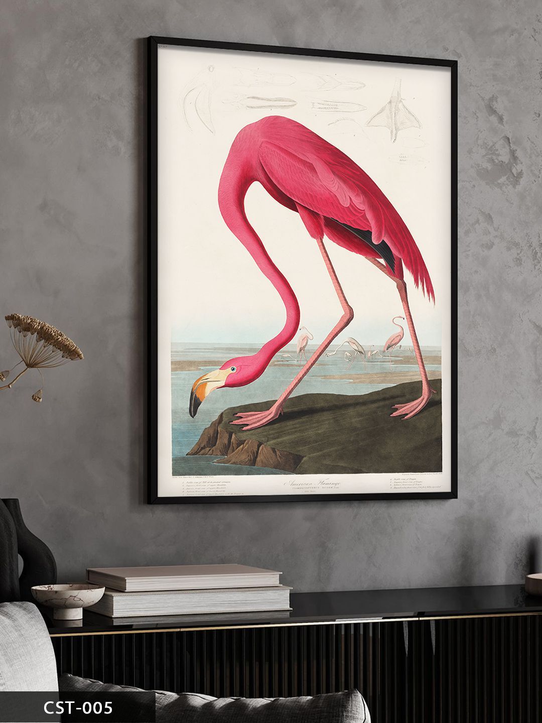 Flamingo Tek Parça Ahşap Çerçeveli Tablo Siyah - 20 x 30 CM