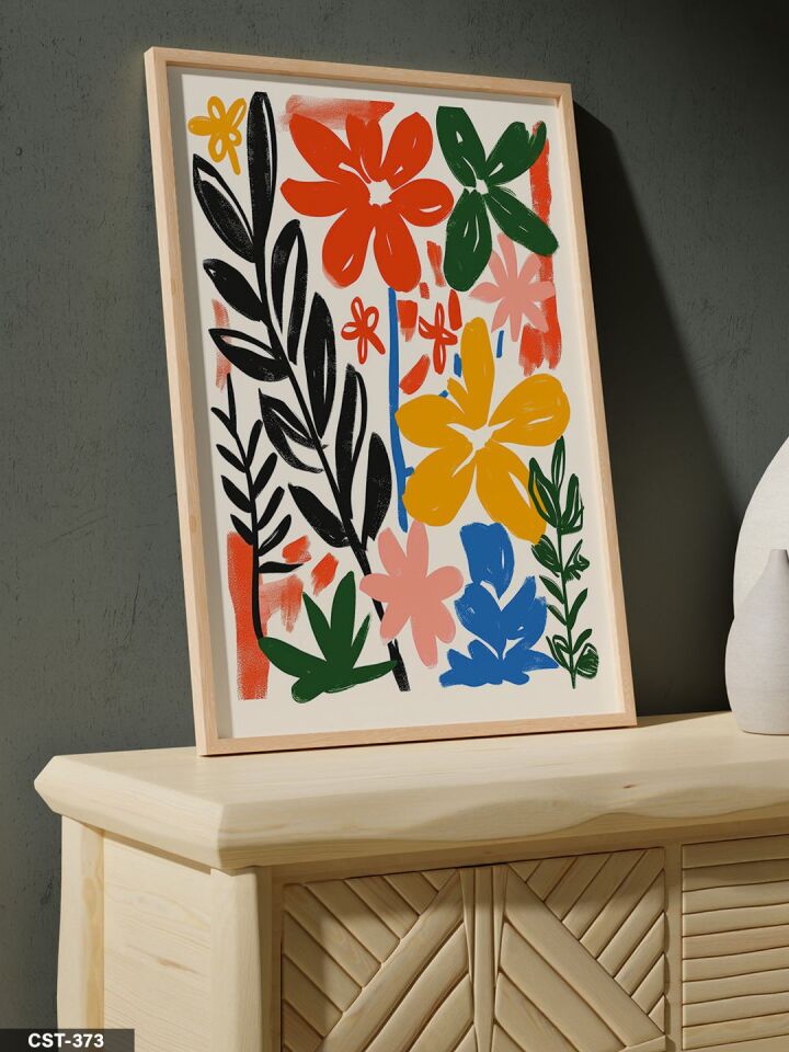 Çizilmiş Çiçekler Tek Parça Ahşap Çerçeveli Tablo Naturel - 20 x 30 CM