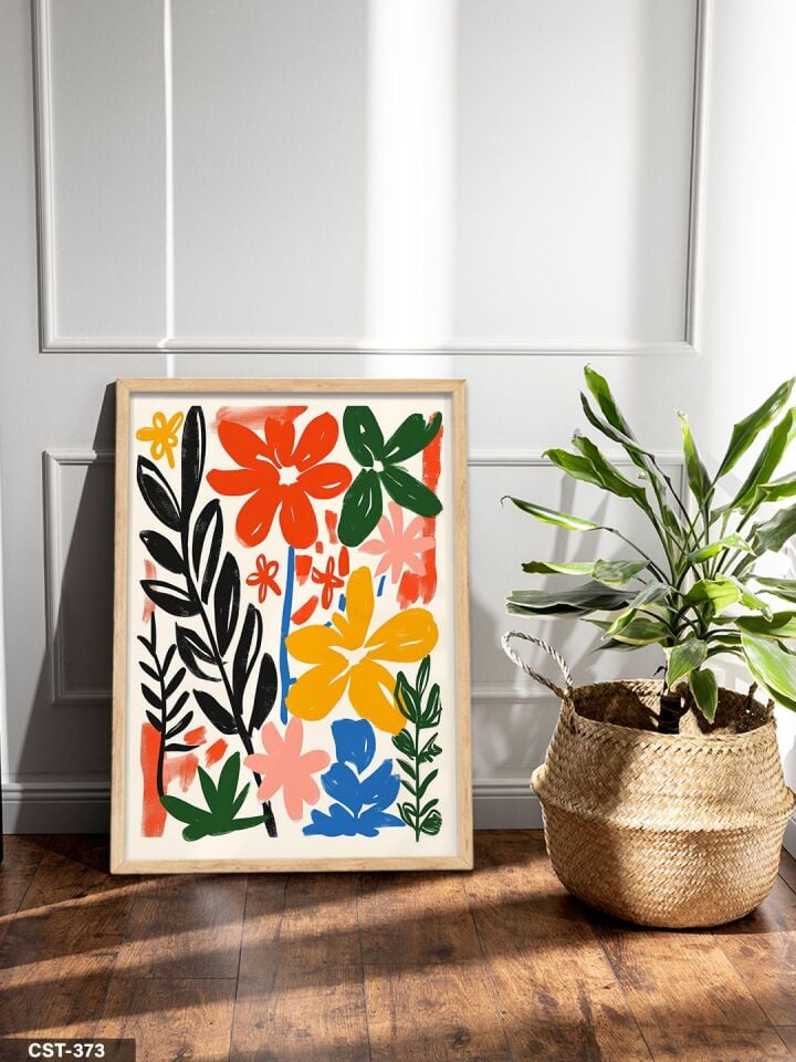 Çizilmiş Çiçekler Tek Parça Ahşap Çerçeveli Tablo Naturel - 20 x 30 CM