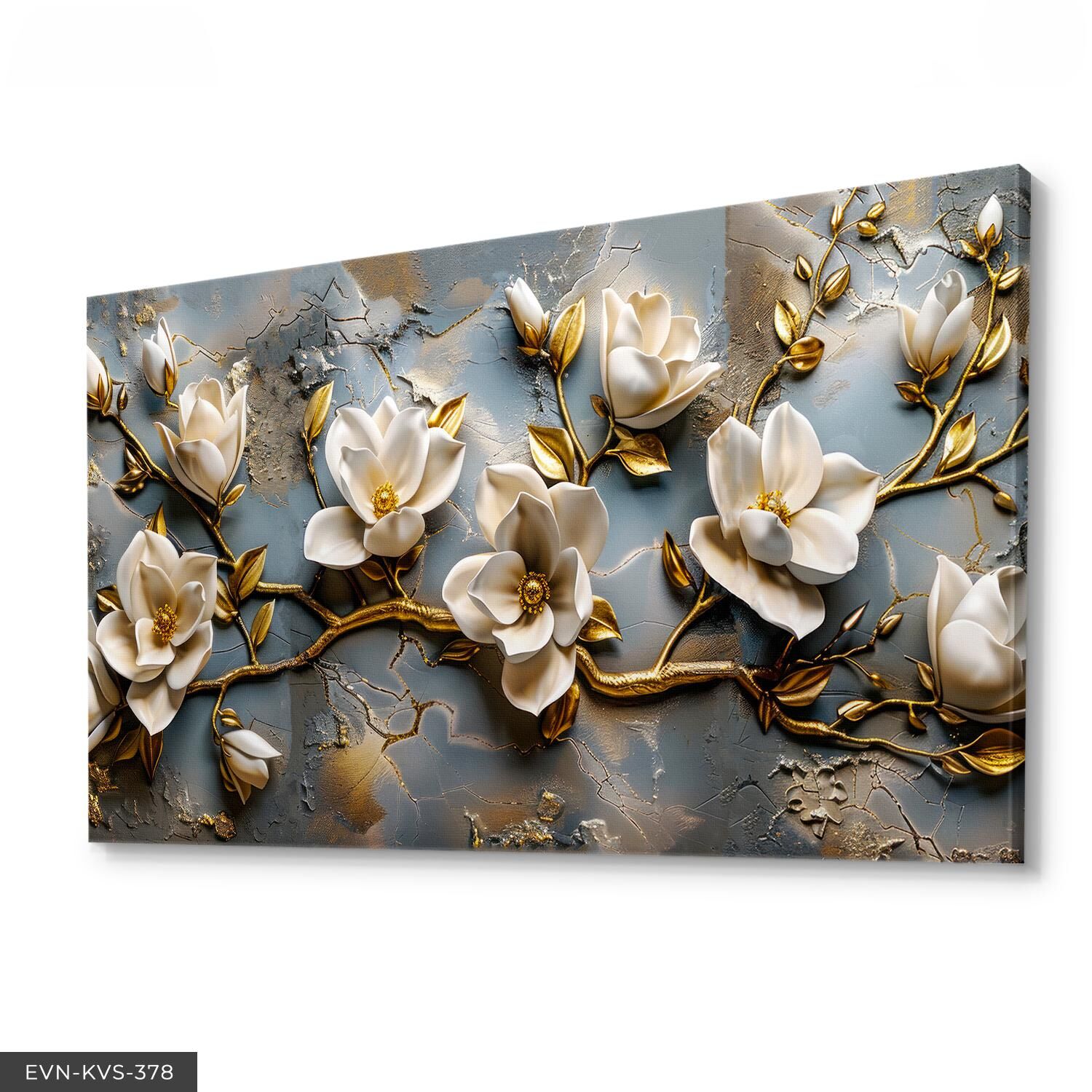 Gold Detaylı Krem Çiçekler Tek Parça Kanvas - Canvas Tablo 40 x 30 CM - Çok Renkli