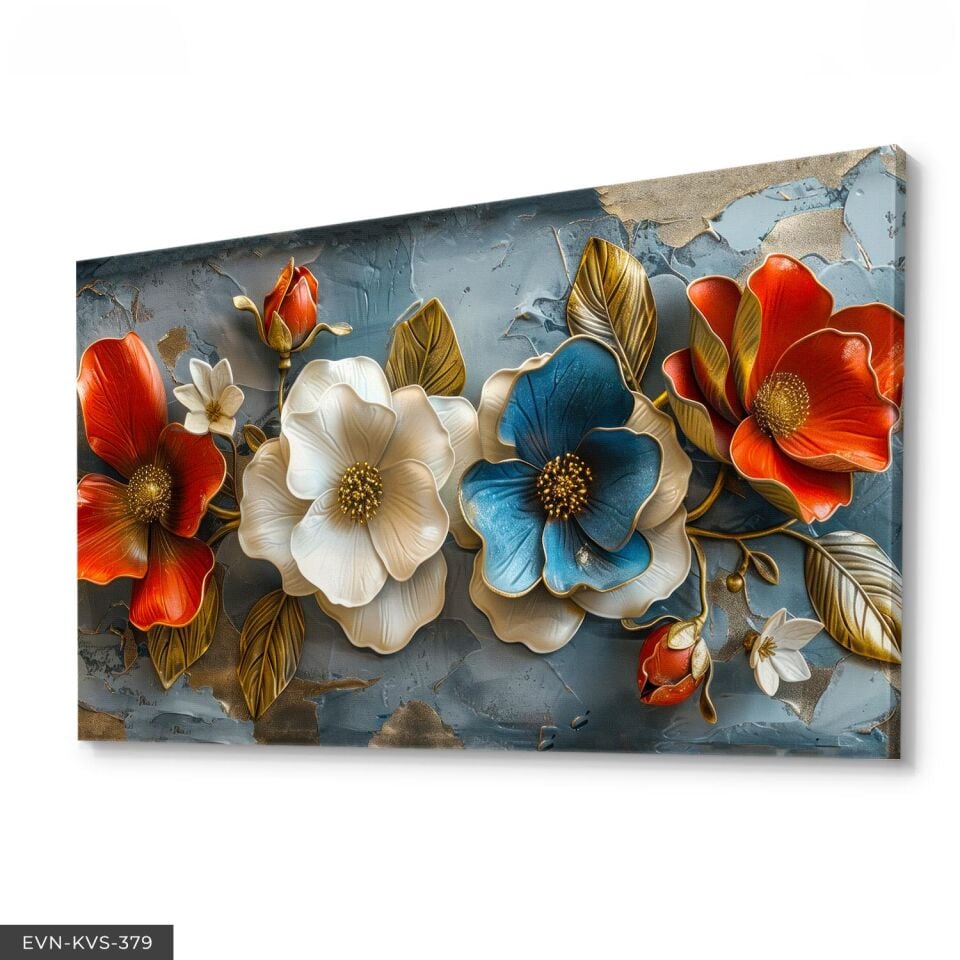 Renkli Çiçekler Tek Parça Kanvas - Canvas Tablo 140 x 90 CM - Çok Renkli