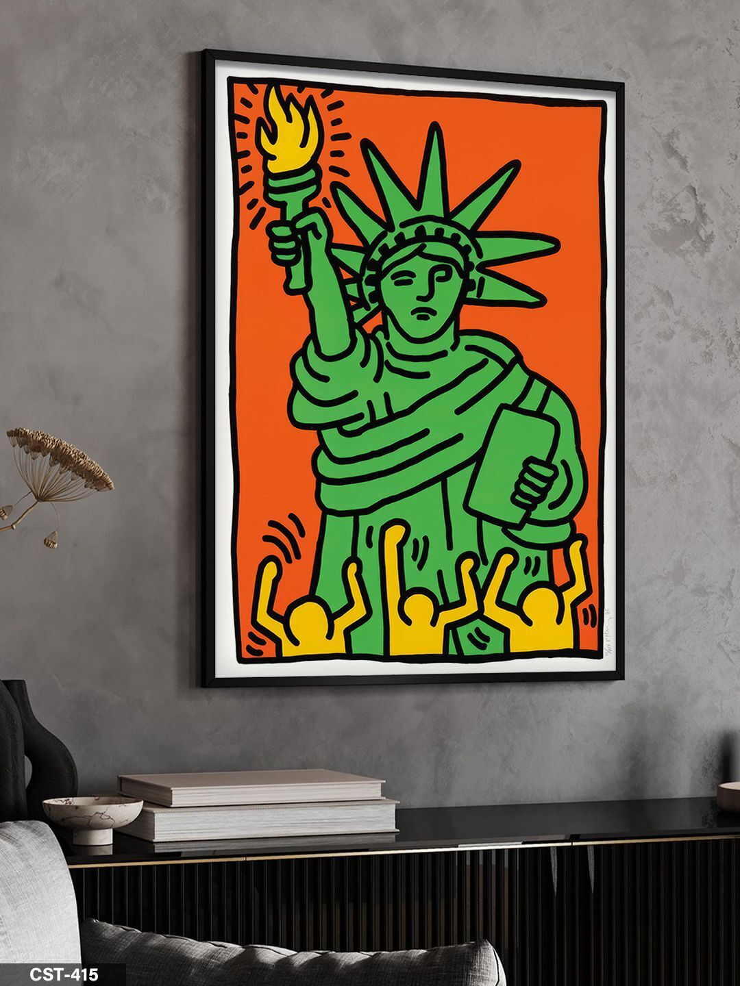 Keith Haring Pop Shop Tek Parça Ahşap Çerçeveli Tablo Siyah - 30 x 40 CM