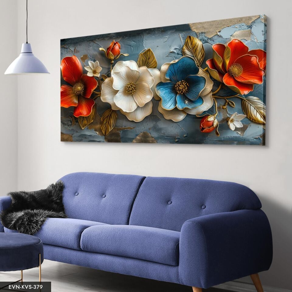 Renkli Çiçekler Tek Parça Kanvas - Canvas Tablo 40 x 30 CM - Çok Renkli