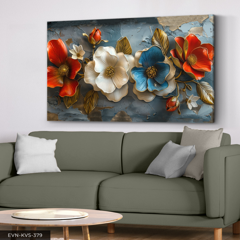 Renkli Çiçekler Tek Parça Kanvas - Canvas Tablo 140 x 90 CM - Çok Renkli