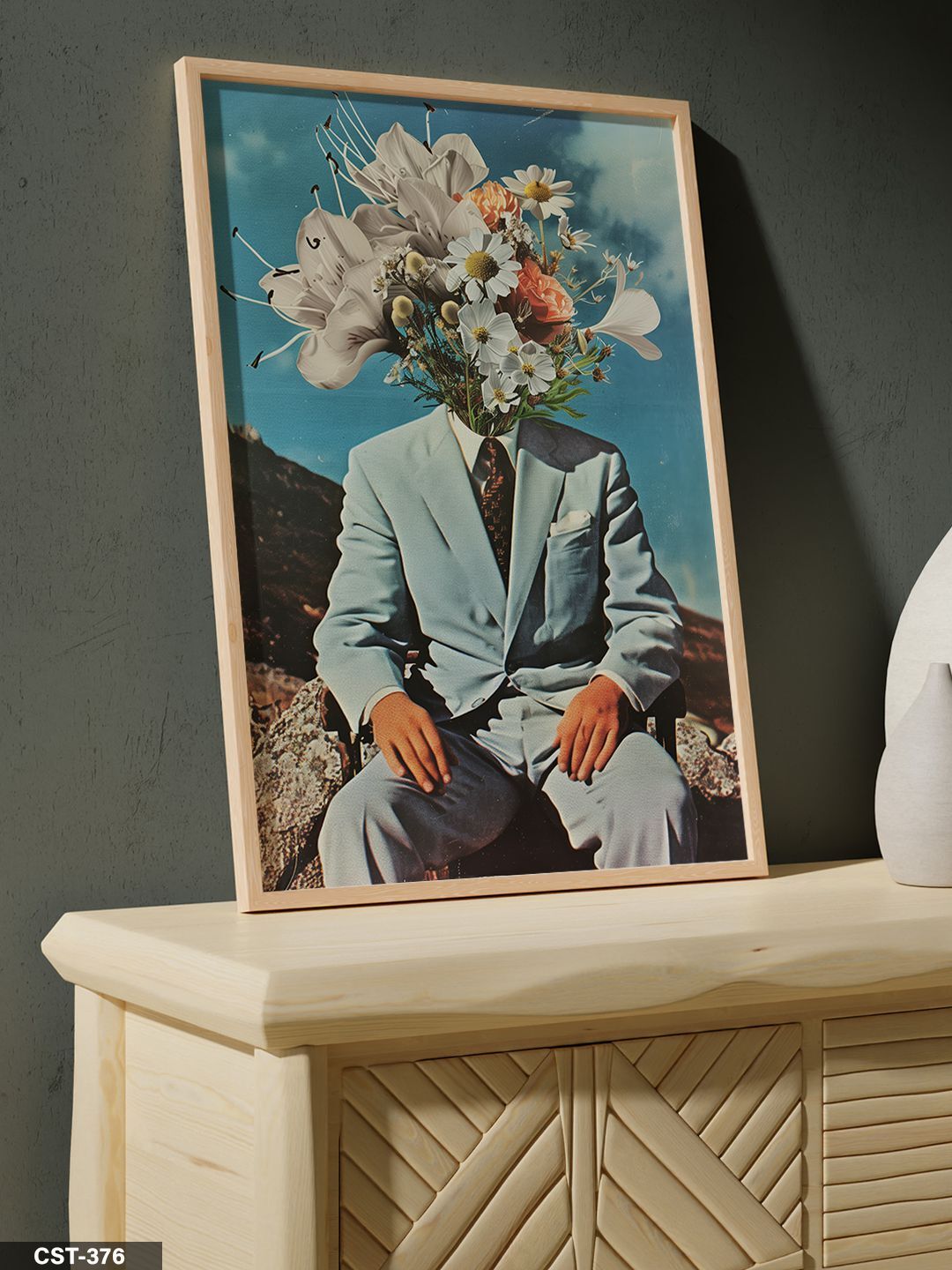 Çiçek Surat Beyefendi Tek Parça Ahşap Çerçeveli Tablo Naturel - 20 x 30 CM